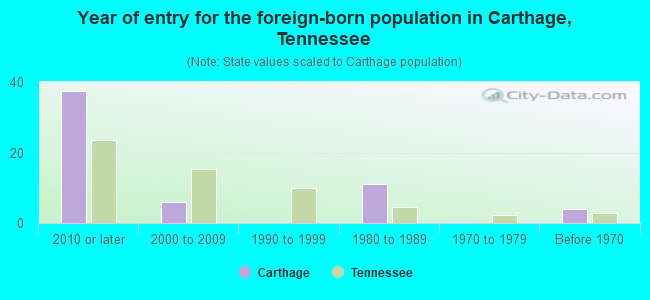 Year of entry for the foreign-born population in Carthage, Tennessee