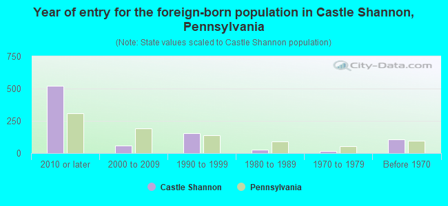 Year of entry for the foreign-born population in Castle Shannon, Pennsylvania