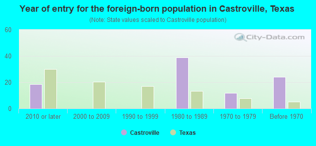 Year of entry for the foreign-born population in Castroville, Texas