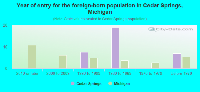 Year of entry for the foreign-born population in Cedar Springs, Michigan