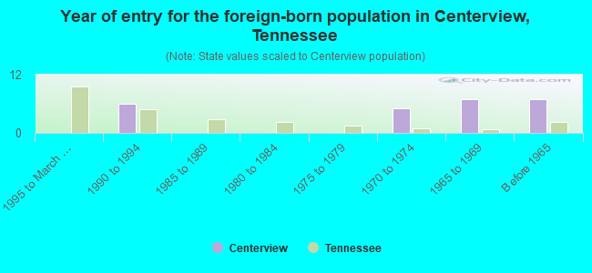 Year of entry for the foreign-born population in Centerview, Tennessee