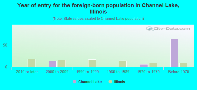 Year of entry for the foreign-born population in Channel Lake, Illinois