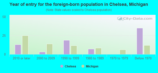 Year of entry for the foreign-born population in Chelsea, Michigan