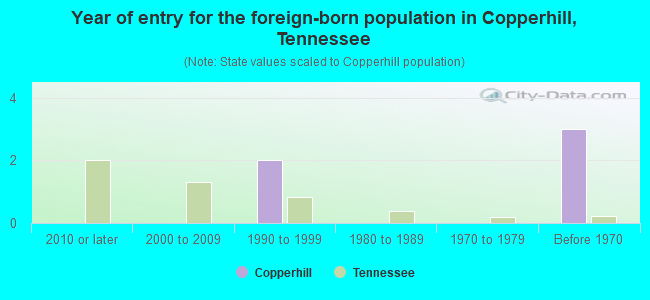 Year of entry for the foreign-born population in Copperhill, Tennessee