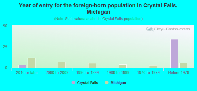 Year of entry for the foreign-born population in Crystal Falls, Michigan