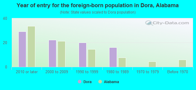 Year of entry for the foreign-born population in Dora, Alabama