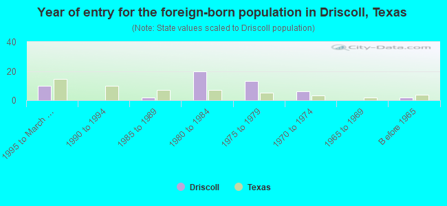 Year of entry for the foreign-born population in Driscoll, Texas