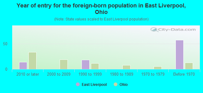 Year of entry for the foreign-born population in East Liverpool, Ohio