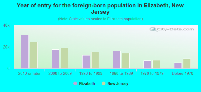 Year of entry for the foreign-born population in Elizabeth, New Jersey