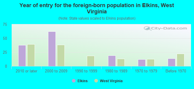 Year of entry for the foreign-born population in Elkins, West Virginia