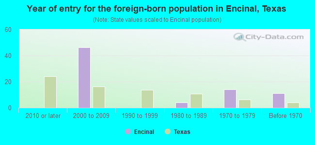 Year of entry for the foreign-born population in Encinal, Texas