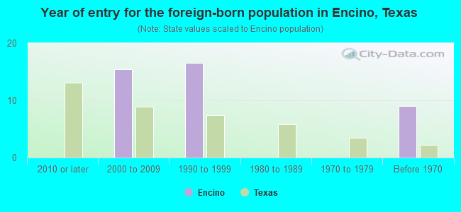 Year of entry for the foreign-born population in Encino, Texas