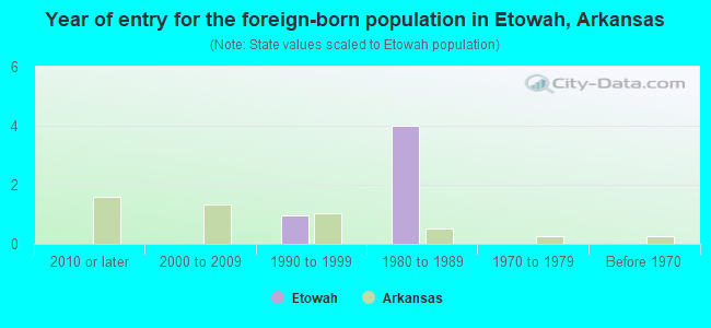 Year of entry for the foreign-born population in Etowah, Arkansas