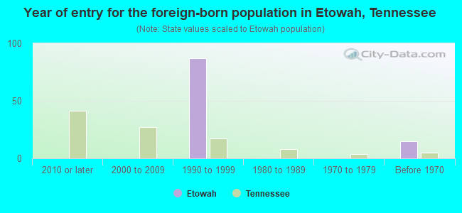 Year of entry for the foreign-born population in Etowah, Tennessee