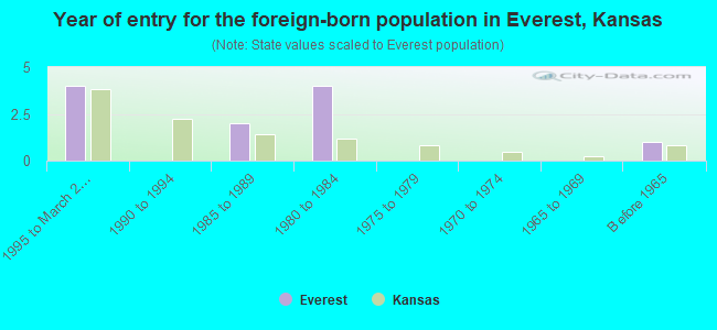 Year of entry for the foreign-born population in Everest, Kansas
