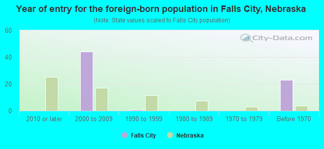 Year of entry for the foreign-born population in Falls City, Nebraska