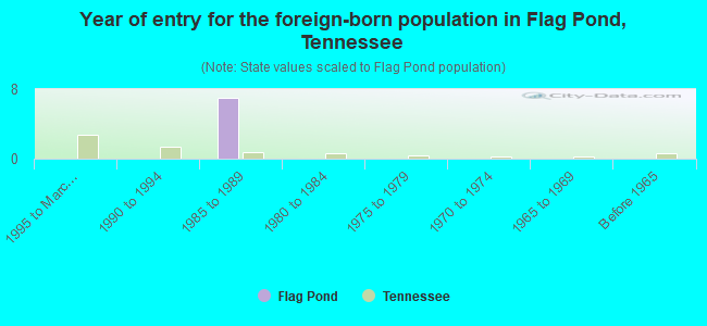 Year of entry for the foreign-born population in Flag Pond, Tennessee