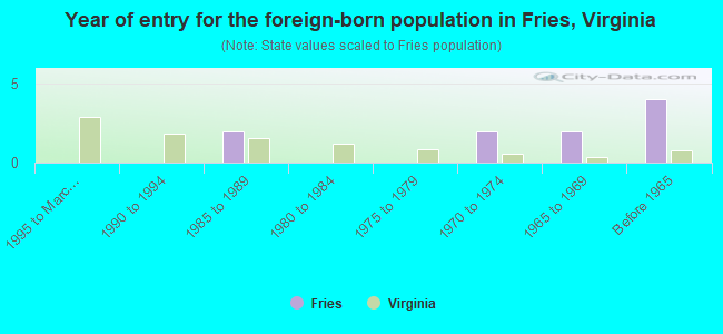 Year of entry for the foreign-born population in Fries, Virginia
