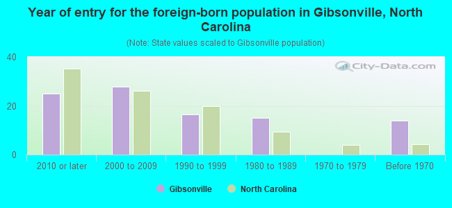 Year of entry for the foreign-born population in Gibsonville, North Carolina