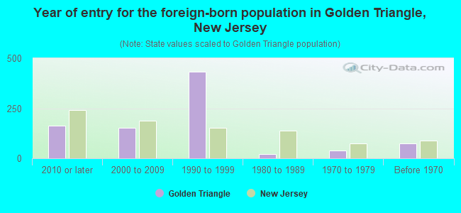 Year of entry for the foreign-born population in Golden Triangle, New Jersey