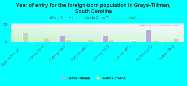 Year of entry for the foreign-born population in Grays-Tillman, South Carolina