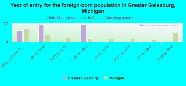 Year of entry for the foreign-born population in Greater Galesburg, Michigan