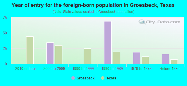 Year of entry for the foreign-born population in Groesbeck, Texas