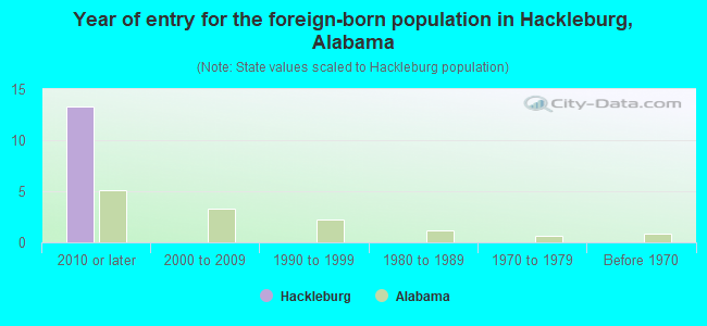 Year of entry for the foreign-born population in Hackleburg, Alabama