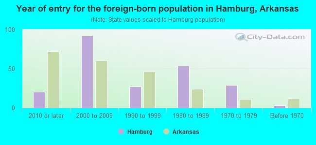 Year of entry for the foreign-born population in Hamburg, Arkansas