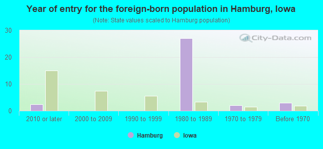 Year of entry for the foreign-born population in Hamburg, Iowa