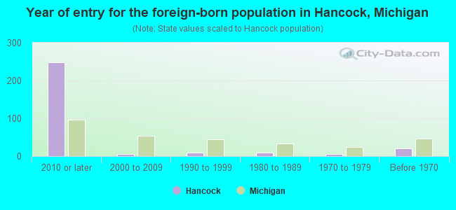Year of entry for the foreign-born population in Hancock, Michigan