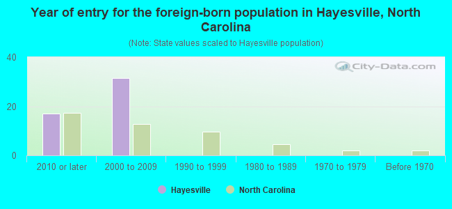 Year of entry for the foreign-born population in Hayesville, North Carolina