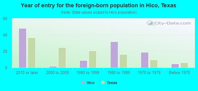 Year of entry for the foreign-born population in Hico, Texas