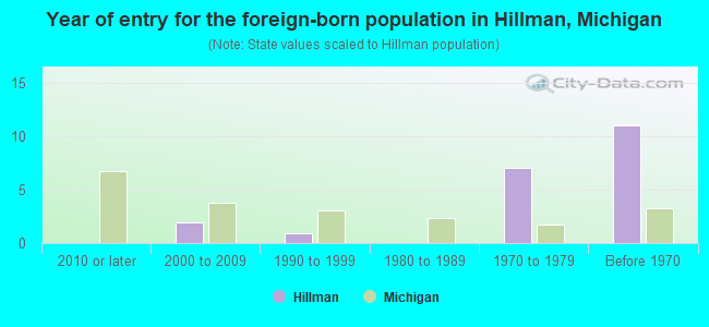 Year of entry for the foreign-born population in Hillman, Michigan