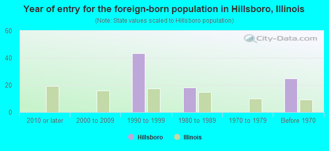 Year of entry for the foreign-born population in Hillsboro, Illinois