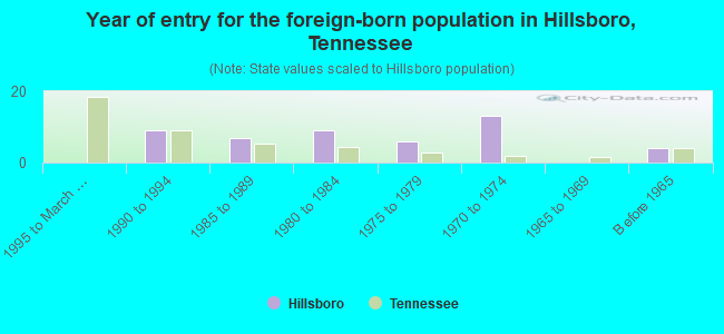 Year of entry for the foreign-born population in Hillsboro, Tennessee