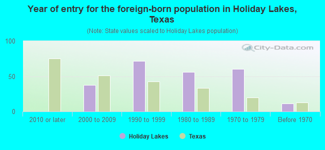 Year of entry for the foreign-born population in Holiday Lakes, Texas