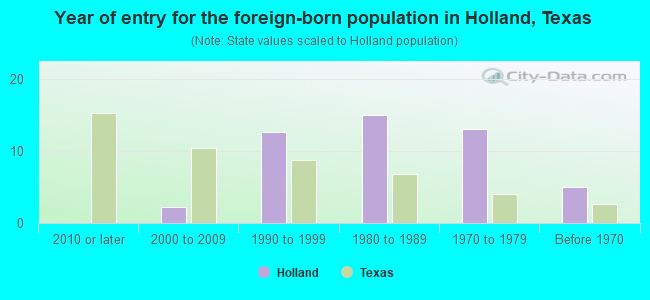 Year of entry for the foreign-born population in Holland, Texas