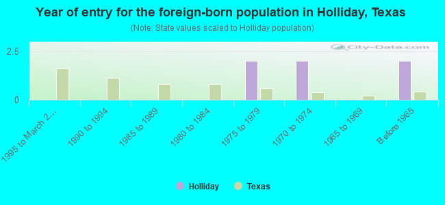 Year of entry for the foreign-born population in Holliday, Texas