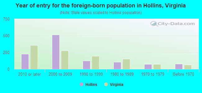 Year of entry for the foreign-born population in Hollins, Virginia