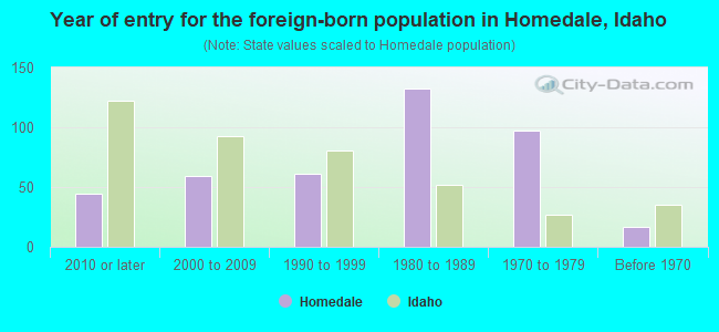 Year of entry for the foreign-born population in Homedale, Idaho