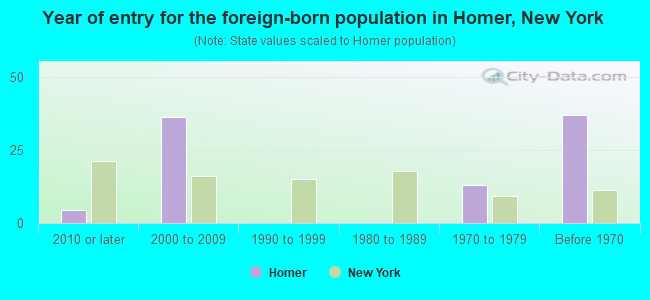 Year of entry for the foreign-born population in Homer, New York