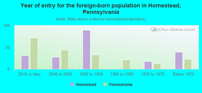 Year of entry for the foreign-born population in Homestead, Pennsylvania