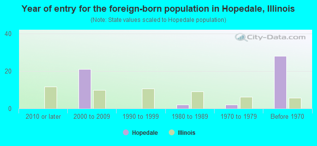 Year of entry for the foreign-born population in Hopedale, Illinois