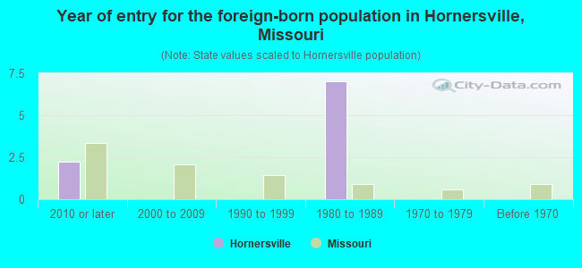 Year of entry for the foreign-born population in Hornersville, Missouri