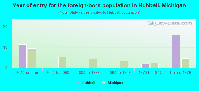 Year of entry for the foreign-born population in Hubbell, Michigan