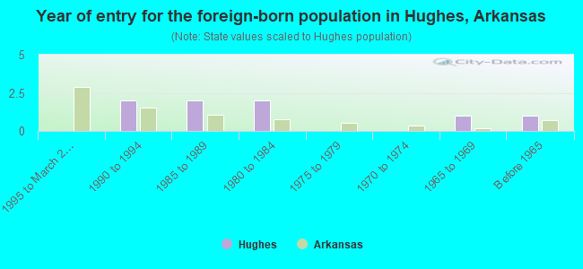 Year of entry for the foreign-born population in Hughes, Arkansas