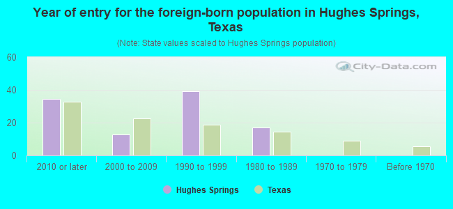 Year of entry for the foreign-born population in Hughes Springs, Texas