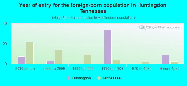 Year of entry for the foreign-born population in Huntingdon, Tennessee