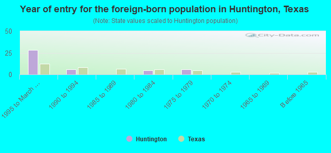 Year of entry for the foreign-born population in Huntington, Texas